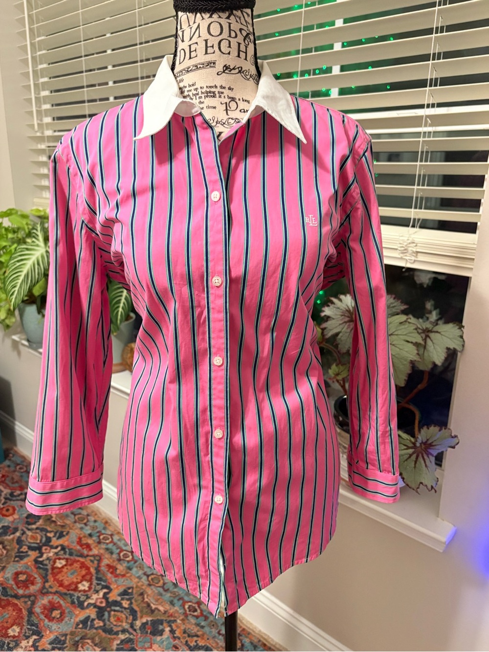 Lauren Ralph Lauren Pink Striped Button-Down with White Collar